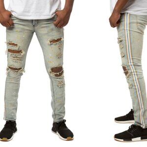 KDNK NORIEGA STRIPED SIDE PANEL JEANS Mens 34 Stretch Skinny Distressed D18
